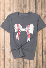 Load image into Gallery viewer, Gray Baseball Bowknot Graphic Casual Tee