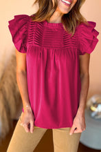 Load image into Gallery viewer, Rose Red Smocked Ruffle Sleeve Blouse
