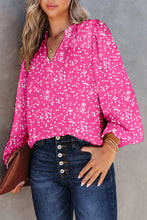 Load image into Gallery viewer, Pink Split Neck Fall Printed Crinkled Blouse