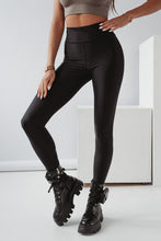 Load image into Gallery viewer, Black Criss Cross Tummy Control High Waist Leggings