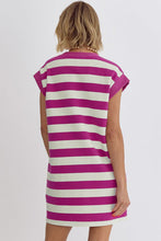Load image into Gallery viewer, Rose Stripe Cap Sleeve Pocketed Shift T-shirt Dress