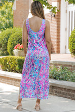 Load image into Gallery viewer, Purple Abstract Floral Print Sleeveless Maxi Dress