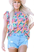 Load image into Gallery viewer, Rose Red Floral Print Ruffled Flutter Sleeve Blouse