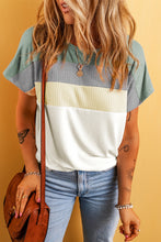 Load image into Gallery viewer, Moonlight Jade Ribbed Color Block Patchwork T-shirt