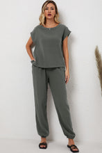 Load image into Gallery viewer, Gray Crinkled Texture Tee and Jogger Pants Set