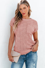 Load image into Gallery viewer, Dusty Pink Lattice Textured Knit Short Sleeve Sweater