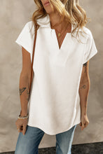 Load image into Gallery viewer, White Textured V Neck Collared Short Sleeve Top