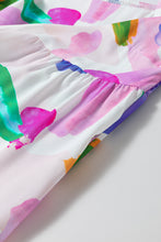 Load image into Gallery viewer, Purple Abstract Print Puff Sleeve Smocked Back Midi Dress