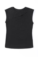 Load image into Gallery viewer, Black Slash Cutout Cap Sleeve T Shirt