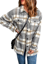 Load image into Gallery viewer, Brown Plaid Print Pocket Women Shacket