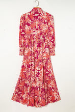 Load image into Gallery viewer, Rose Floral Print Buttoned Smocked High Waist Maxi Dress