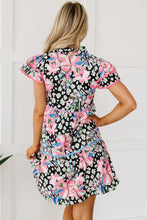 Load image into Gallery viewer, Pink Floral Ricrac Embellished Tiered Mini Dress