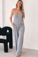 Load image into Gallery viewer, Black Loose Fit Side Pockets Spaghetti Strap Wide Leg Jumpsuit