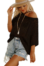 Load image into Gallery viewer, Apricot Fishnet Knit Ribbed Round Neck Short Sleeve Sweater Tee