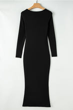 Load image into Gallery viewer, Black Long Sleeve Square Neck Maxi Bodycon Dress