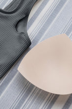 Load image into Gallery viewer, Black Ribbed Square Neck Padded Sports Romper