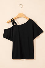 Load image into Gallery viewer, Black Asymmetric Criss Cross One Shoulder T Shirt