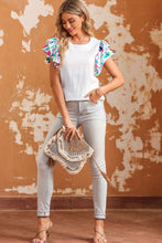 Load image into Gallery viewer, White Voluminous Printed Puff Sleeve Textured Top