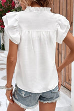 Load image into Gallery viewer, White Ruffle Accent Flutter Sleeve Notch Neck Top