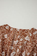 Load image into Gallery viewer, Brown Boho Floral Ruffled Puff Sleeve V Neck Mini Dress