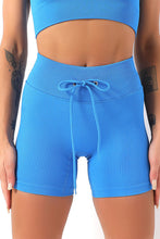 Load image into Gallery viewer, Black Solid Color Ribbed Drawstring Waist Yoga Shorts