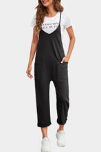 Load image into Gallery viewer, Black Pocketed Adjustable Spaghetti Strap Straight Leg Jumpsuit