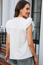 Load image into Gallery viewer, White Ruffle Accent Flutter Sleeve Notch Neck Top