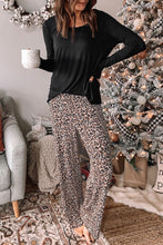 Load image into Gallery viewer, Long Sleeve Top and Leopard Print Pants Lounge Set