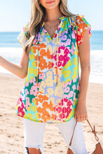 Load image into Gallery viewer, Multicolour Leopard Flutter Sleeve V Neck Crinkled Blouse