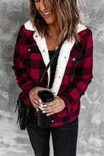 Load image into Gallery viewer, Red Plaid Print Fleece Button Jacket