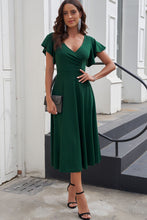 Load image into Gallery viewer, Green Ruffled Sleeve Wrap V Neck Midi Dress