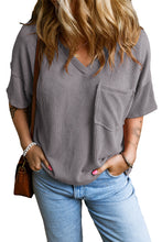 Load image into Gallery viewer, Light Grey Corded V Neck Chest Pocket Loose T-shirt