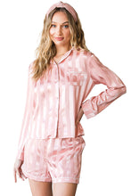Load image into Gallery viewer, Pink Striped Print Buttoned Shirt and Drawstring Shorts Lounge Set