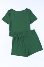 Load image into Gallery viewer, Green Ribbed Knit Shorts Lounge Set