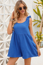 Load image into Gallery viewer, Blue Textured Knotted Straps High Waist Wide Leg Romper