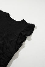 Load image into Gallery viewer, Black Textured Ruffled Sleeve Tee and Drawstring Shorts Set