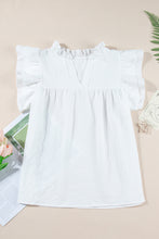 Load image into Gallery viewer, White Ruffle Accent Flutter Sleeve Notch Neck Top