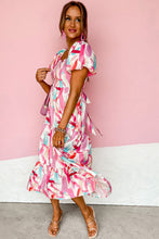 Load image into Gallery viewer, Pink Brush Stroke Printed Smocked Ruffle Tiered Dress