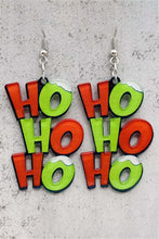 Load image into Gallery viewer, Green HO HO HO Dangle Christmas Earrings