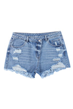 Load image into Gallery viewer, Sky Blue High Rise Crossover Waist Denim Shorts