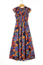 Load image into Gallery viewer, Dark Blue Boho Floral V Neck Ruffle Tiered Long Dress