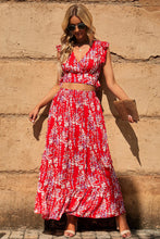 Load image into Gallery viewer, White Floral Ruffled Crop Top and Maxi Skirt Set