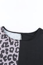 Load image into Gallery viewer, Black Contrast Solid Leopard Short Sleeve T-shirt Dress with Slits
