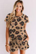 Load image into Gallery viewer, Leopard Pocket Short Sleeve Drawstring Lounge Set