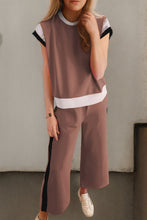 Load image into Gallery viewer, Chestnut Color Block Detail Casual Two-piece Outfit