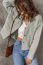 Load image into Gallery viewer, Sky Blue Raw Hem Flap Pockets Cropped Corduroy Jacket