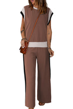 Load image into Gallery viewer, Chestnut Color Block Detail Casual Two-piece Outfit
