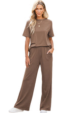 Load image into Gallery viewer, Smoke Gray Solid Color T Shirt 2pcs Wide Leg Pants Set