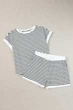 Load image into Gallery viewer, White Stripe Contrast Edge Tee and Shorts Set