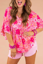 Load image into Gallery viewer, Rose Floral Print Ruffled Half Sleeve Plus Size Babydoll Blouse